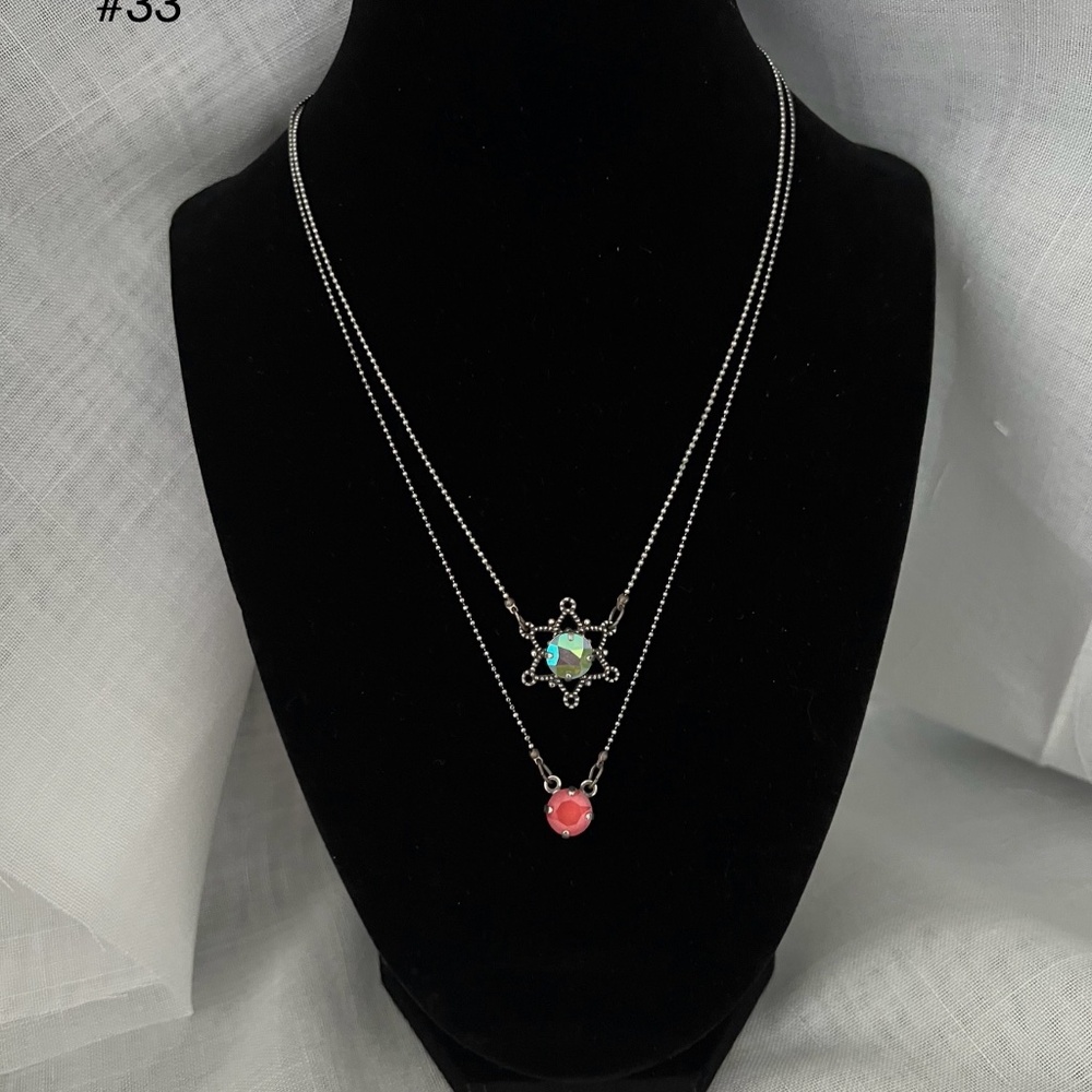 Sabika Silver and Pink Double Layer Necklace